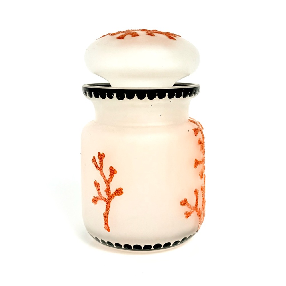 Antique English Thomas Webb & Sons Coralene Frosted Glass Dresser Jar c.1920 - Picture 3 of 16